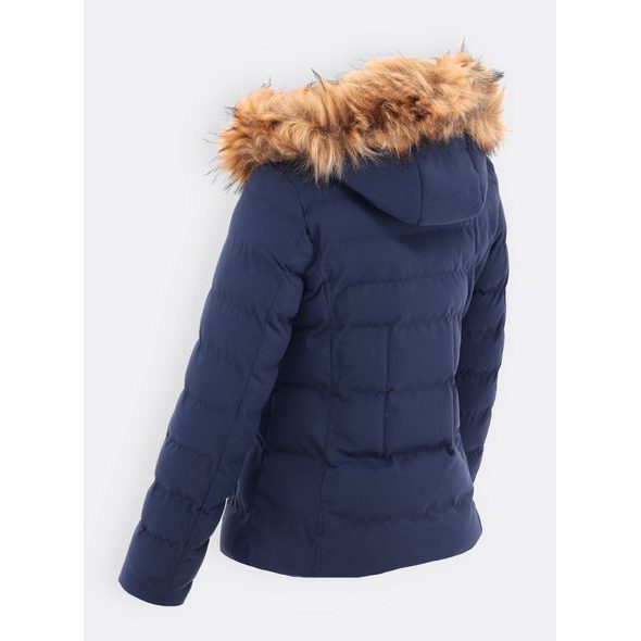 Dámská prošívaná bunda s kožešinou tmavě modrá