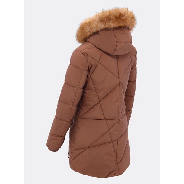 Dámska prešívaná zimná bunda s kapucňou hnedá