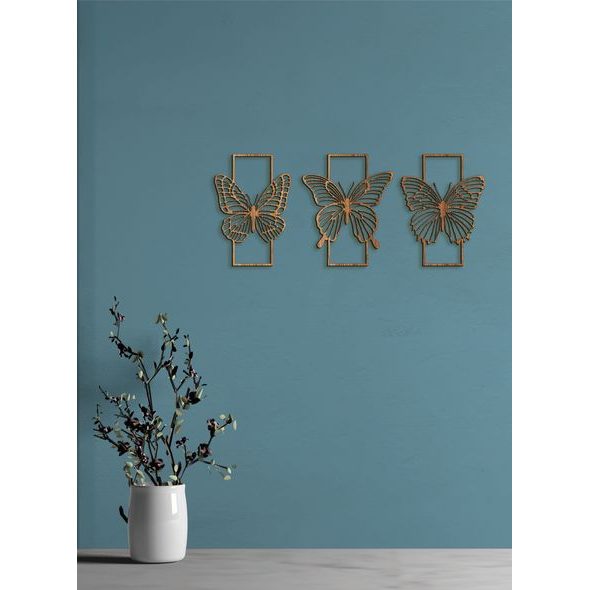 Trojdielna drevená dekorácia MOTÝLE