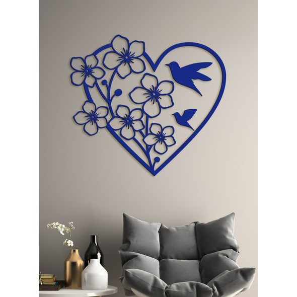 Dřevěný obraz Srdce s květinami