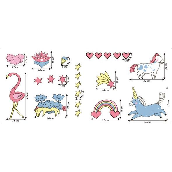 Farebný jednorožci s dúhou