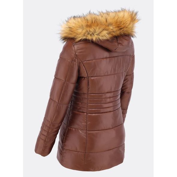 Dámská lesklá prošívaná bunda hnědá
