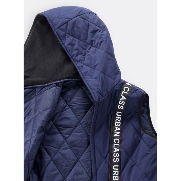 Dámská prošívaná vesta s kapucí tmavě modrá