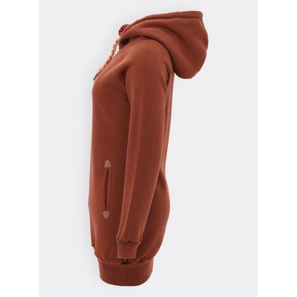 Dámska predĺžená mikina s kapucňou hnedá