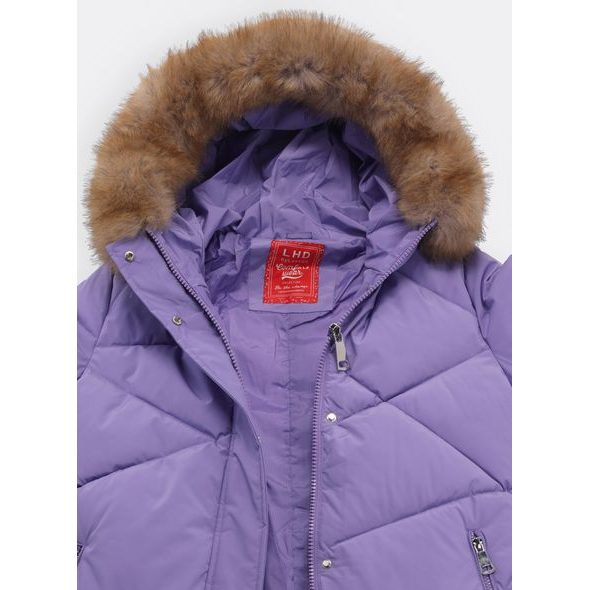 Dámská prošívaná zimní bunda s kapucí světle fialová