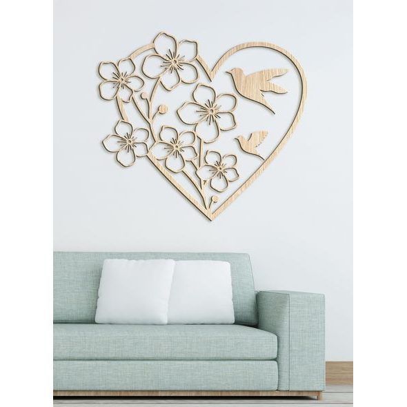 Dřevěný obraz Srdce s květinami