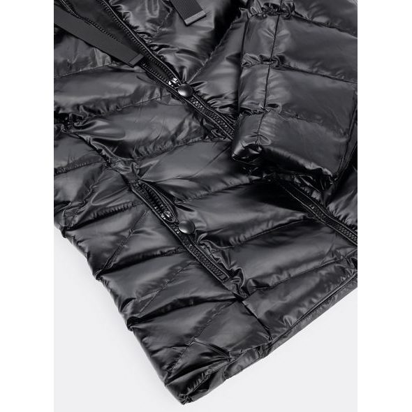 Dámská prošívaná bunda s kožešinou černá