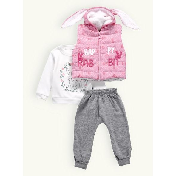 DĚTSKÁ TEPLÁKOVÁ SOUPRAVA ŠŤASTNÝ ZAJÍC RŮŽOVÁ
