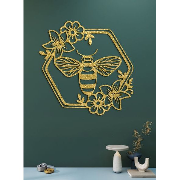 Dřevěný obraz Včela s květinami