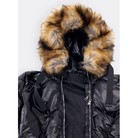 Dámská lesklá prošívaná bunda s kapucí černá