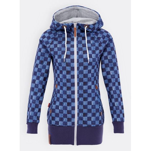 Tmavomodrá mikina so vzorom šachovnice