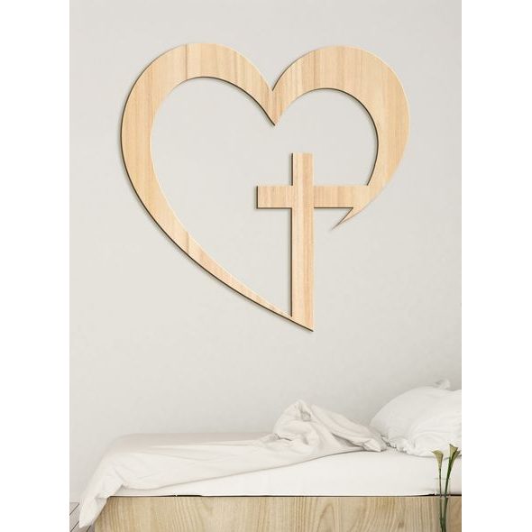 Drevený obraz na stenu Kríž v srdci