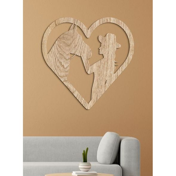 Dřevěný obraz na stěně žena s koněm