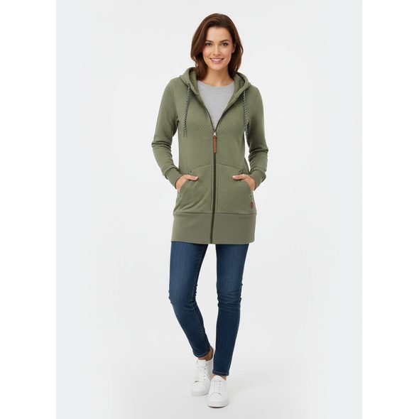 PRODLOUŽENÁ TEČKOVANÁ MIKINA KHAKI