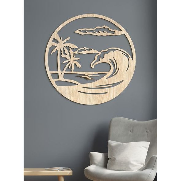 Dřevěný obraz na stěně pláže