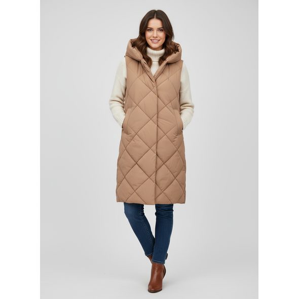 DÁMSKA DLHÁ PREŠÍVANÁ VESTA KAMELOVÁ