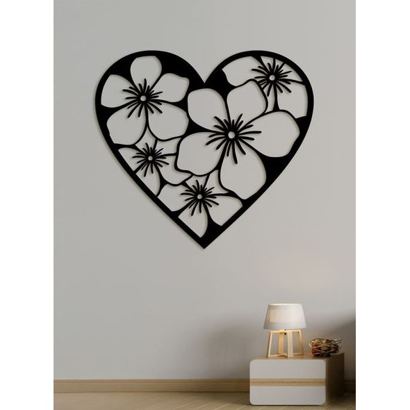 Dřevěný obraz Srdce plné květin