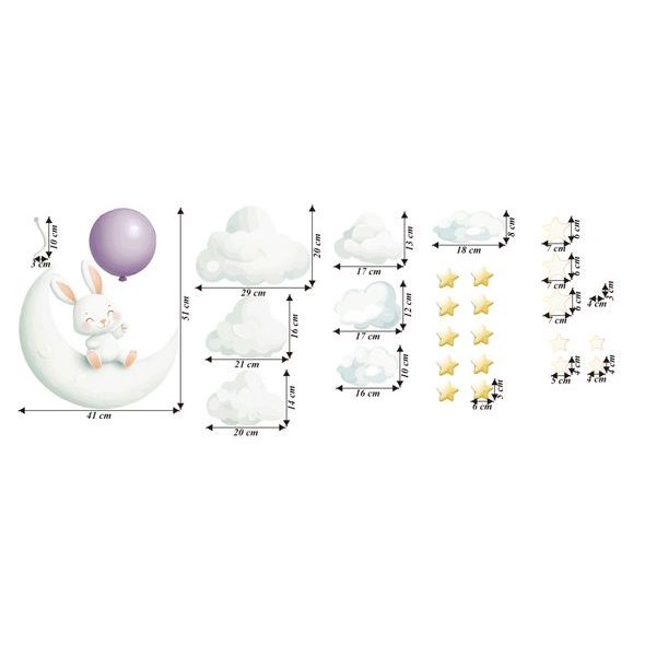 Zajačik s balónikom sediaci na mesiačiku