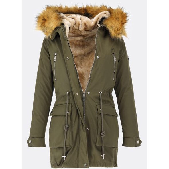 Parka s odopínateľným futrom khaki