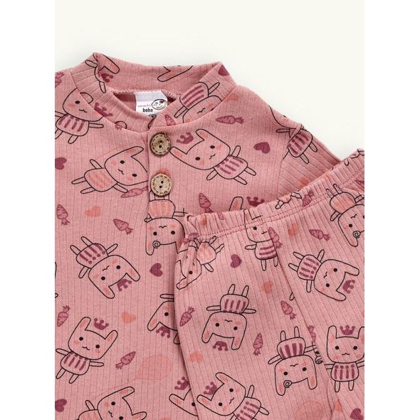 Dětské žebrované pyžamo ZAJEČKY starorůžové