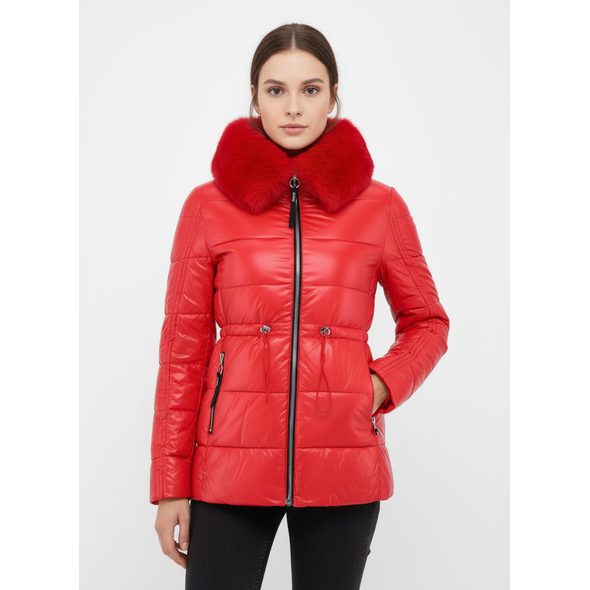 DÁMSKA LESKLÁ ZIMNÁ BUNDA ČERVENÁ