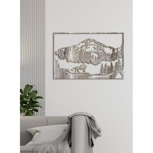 Dřevěný obraz Horská krajina s koněm