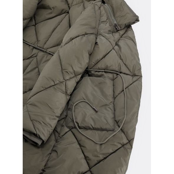 Dámská dlouhá prošívaná bunda s kapucí olivová