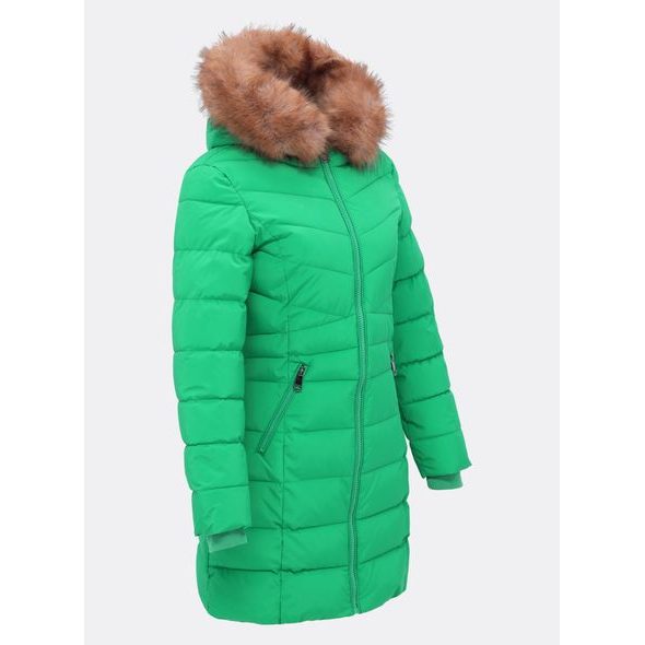 Dámska prešívaná zimná bunda s kapucňou zelená