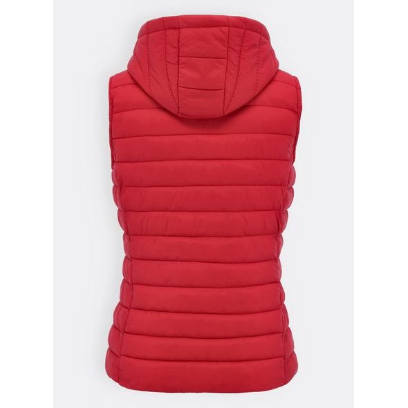 Dámska prešívaná vesta s kapucňou červená
