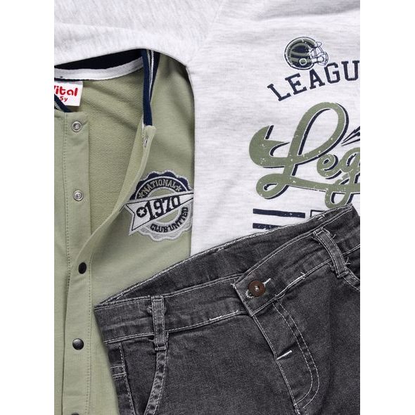 Dětská  džínová souprava olivově šedá