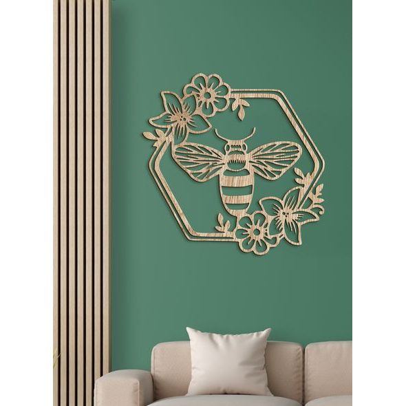 Dřevěný obraz Včela s květinami