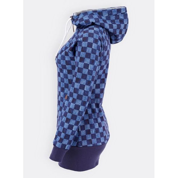 Tmavomodrá mikina so vzorom šachovnice