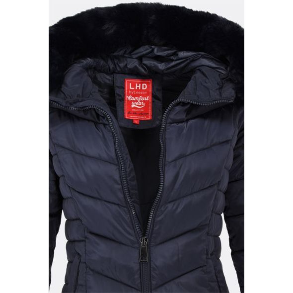 Dámská prošívaná zimní bunda s kapucí tmavě modrá