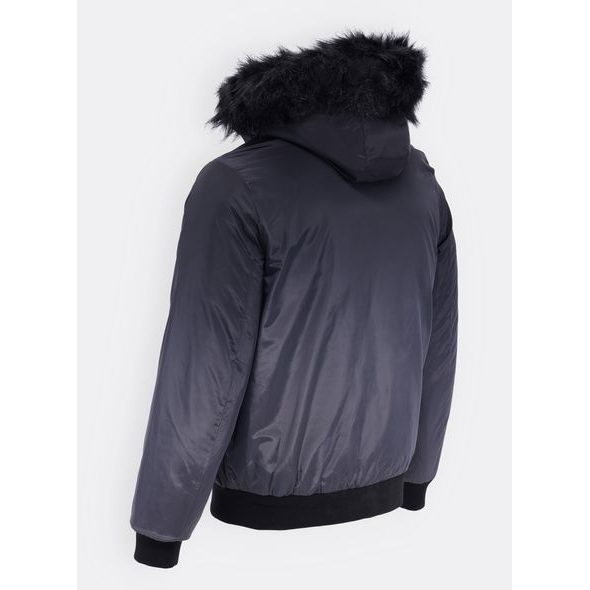Pánská zimní bunda s kožešinou černo-grafitová