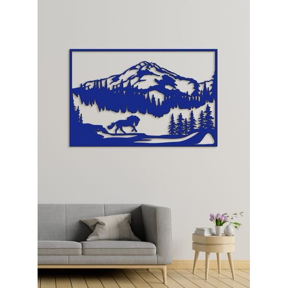 Dřevěný obraz Horská krajina s koněm