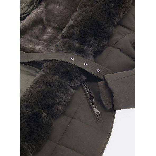 Dámská prošívaná bunda s páskem tmavě zelená