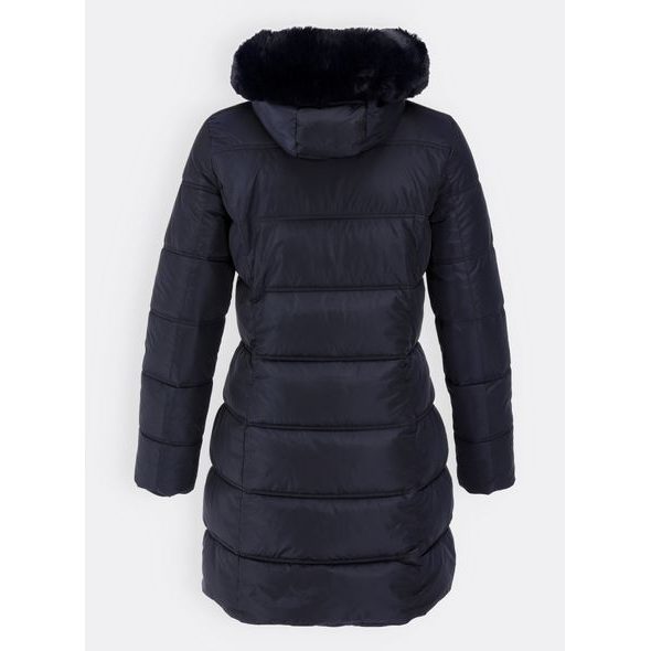 Dámska prešívaná zimná bunda s kapucňou tmavomodrá
