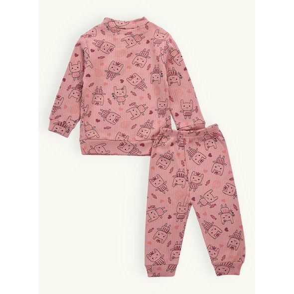Dětské žebrované pyžamo ZAJEČKY starorůžové