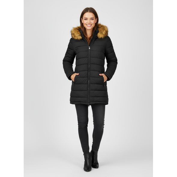 DÁMSKÁ OBOUSTRANNÁ ZIMNÍ BUNDA KHAKI-ČERNÁ