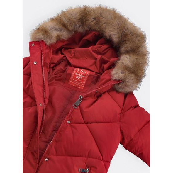 Dámská prošívaná zimní bunda s kapucí vínová