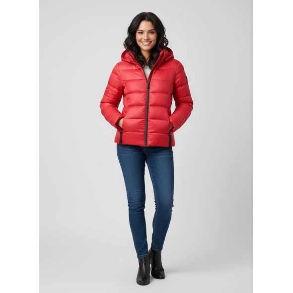 DÁMSKÁ PROŠÍVANÁ BUNDA S KAPUCÍ ČERVENÁ