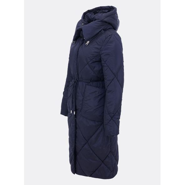 Dámská dlouhá prošívaná bunda s kapucí tmavě modrá