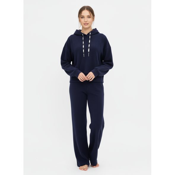 DÁMSKA REBROVANÁ TEPLÁKOVÁ SÚPRAVA S KAPUCŇOU TMAVOMODRÁ