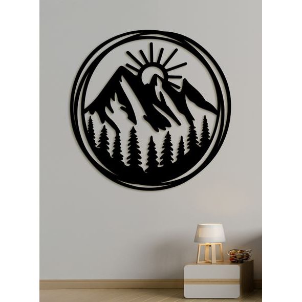 Dřevěný obraz Vycházející slunce nad horami