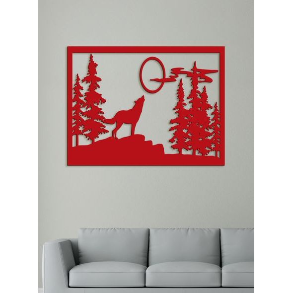 Dřevěný obrázek na stěně vlk