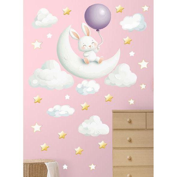 ZAJAČIK S BALÓNIKOM SEDIACI NA MESIAČIKU