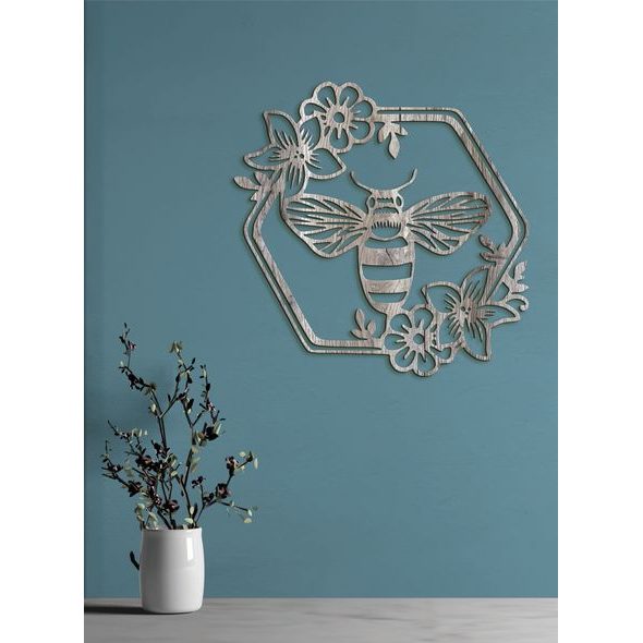 Dřevěný obraz Včela s květinami