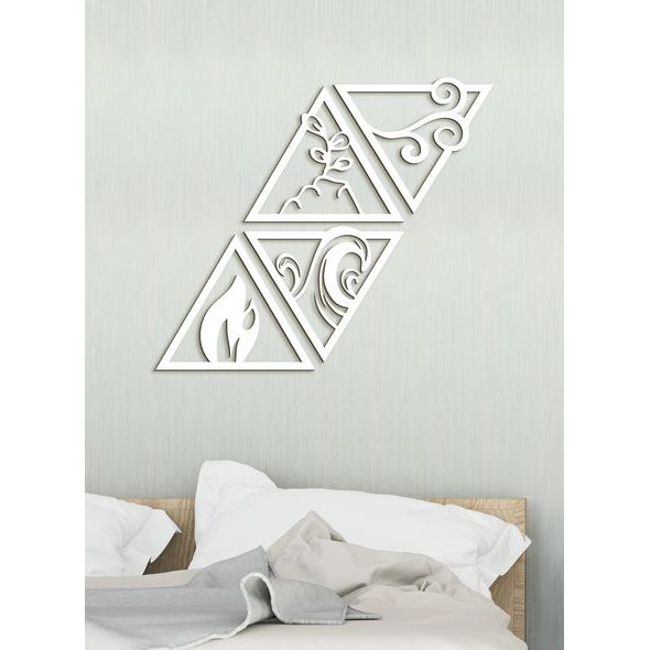 Dřevěný obrázek se symboly čtyř živlů