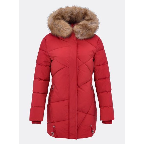 Dámská prošívaná zimní bunda s kapucí vínová