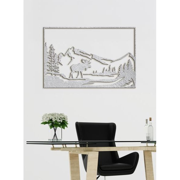 Dřevěný obraz Horská krajina s losem